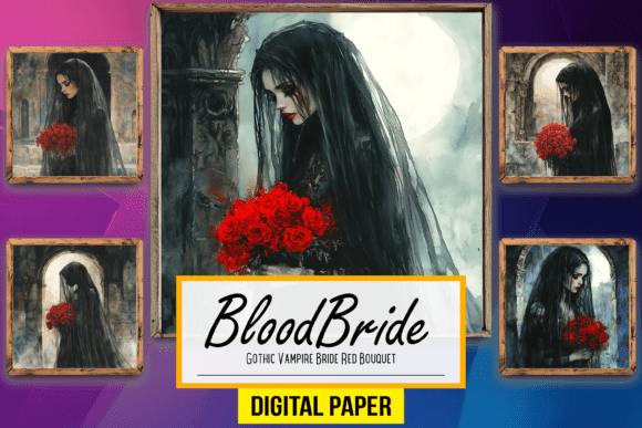Download Gothic Vampire Bride Red Bouquet Artwork - Premium Resources