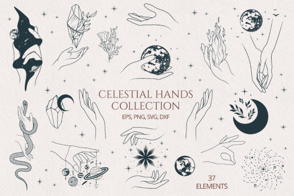 Download Hand Drawn Celestial Hands Collection - Hand drawn Collection